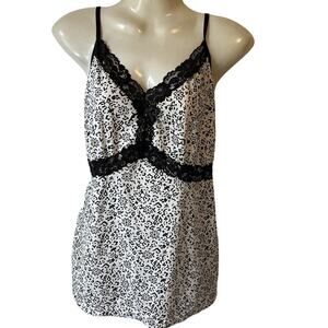 Y2K LATI FASHION Intimates Babydoll Tank Top XL White Black Lace Trim Romantic